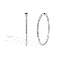 Thin White Gold Diamond Hoop Earrings - 2 CTW