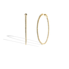 Thin Yellow Gold Diamond Hoop Earrings - 3 CTW