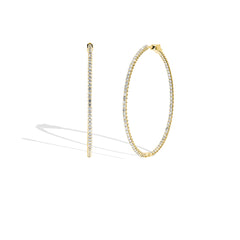 Yellow Gold 2" Round Skinny Inside-Out Diamond Hoops - 2CTW
