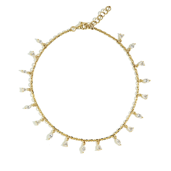 Dangle Mixed Shape Diamond Anklets in Yellow Gold