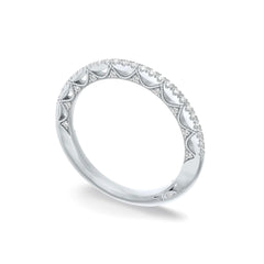 Tacori Lunetta Crescent Halfway French Pave Wedding Band in 18K White Gold