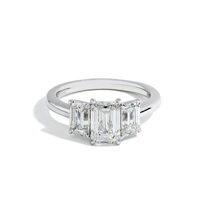 1.52 Carat Lab Grown Emerald Cut Three Stone Engagement Ring - Private Label product