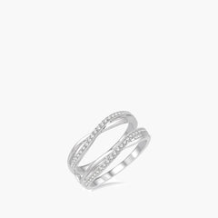 Diamond Beaded Twist Insert Ring in 14K White Gold