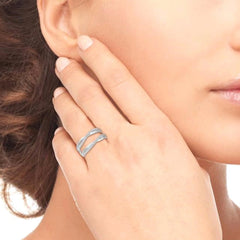 Diamond Beaded Twist Insert Ring in 14K White Gold