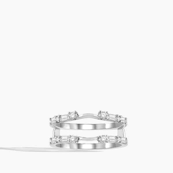 Baguette and Round Diamond Insert Ring in 14K White Gold