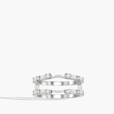 Baguette and Round Diamond Insert Ring in 14K White Gold - Private Label product
