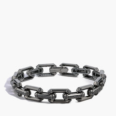 Black Diamond Link Bracelet in 18K Rhodium-Plated Gold
