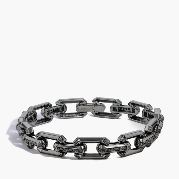 Black Diamond Link Bracelet in 18K Rhodium-Plated Gold