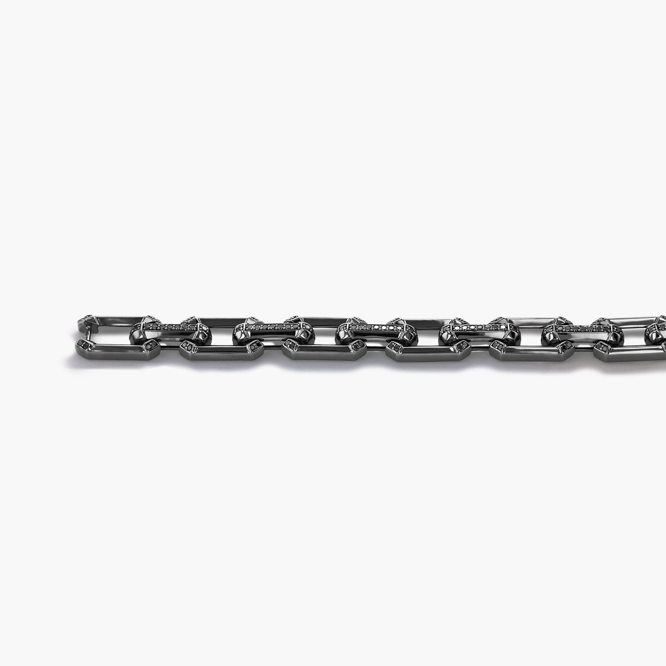 Black Diamond Link Bracelet in 18K Rhodium-Plated Gold