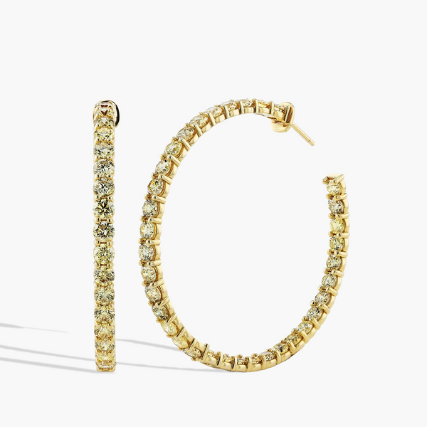 12 Carat Yellow Diamond Inside Out Hoop Earrings - 1.75"