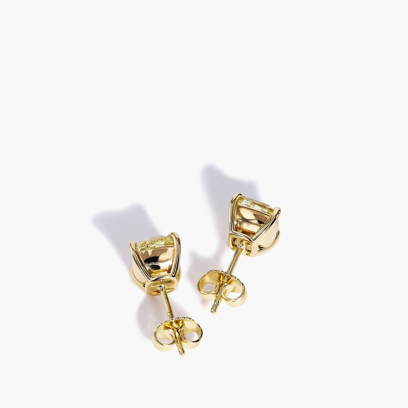 Fancy Yellow Cushion Diamond Stud Earrings in 18K Yellow Gold, 4.01ctw