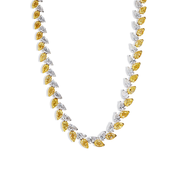 30 Carat Yellow and White Pear-Shape Diamond Necklace