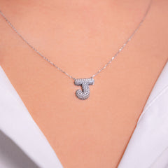 Diamond Pavé Bubble Letter Initial Pendant Necklace