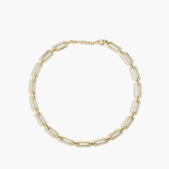 18K Yellow Gold Heavy Link Diamond Pave Necklace