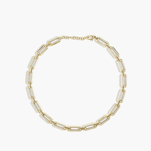 18K Yellow Gold Heavy Link Diamond Pave Necklace