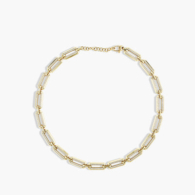 18K Yellow Gold Heavy Link Diamond Pave Necklace - Private Label product