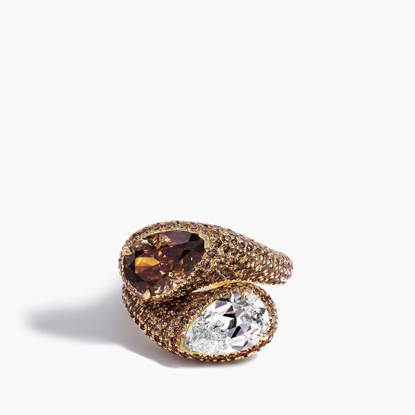 Cognac and White Diamond Bypass Ring