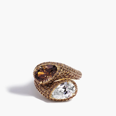 Cognac and White Diamond Bypass Ring - Private Label product