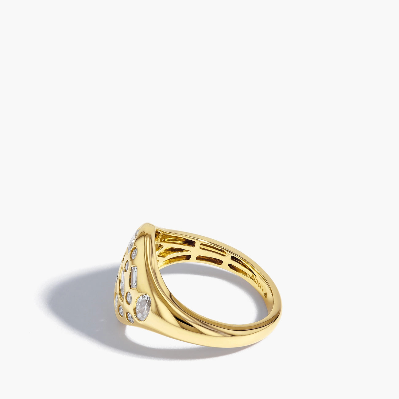 1.13 Carat Multi Cut Diamond Signet Ring in 14K Yellow Gold