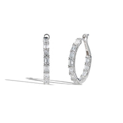 Four Carat Emerald In and Out Lab Grown Diamond Hoop Earrings