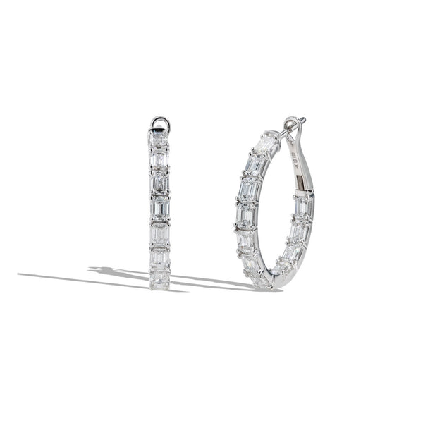 Four Carat Emerald In and Out Lab Grown Diamond Hoop Earrings