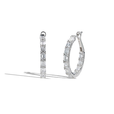 Four Carat Emerald In and Out Lab Grown Diamond Hoop Earrings - Private Label product