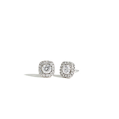Private Label Diamond Cushion Halo Stud Earrings - 1.00 ctw - Private Label product