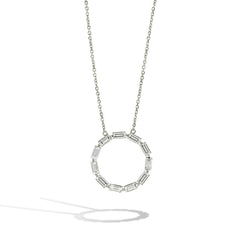 Baguette Diamond Open Circle Necklace in Yellow Gold