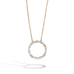 Baguette Diamond Open Circle Necklace in Yellow Gold