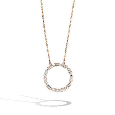 Baguette Diamond Open Circle Necklace in Rose Gold - Private Label product
