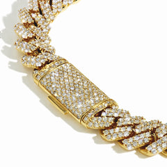 22 Inch Pave Diamond Solid Gold Cuban Link Chain Necklace - 11 mm