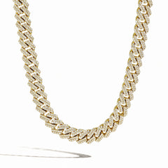 22 Inch Pave Diamond Solid Gold Cuban Link Chain Necklace - 11 mm
