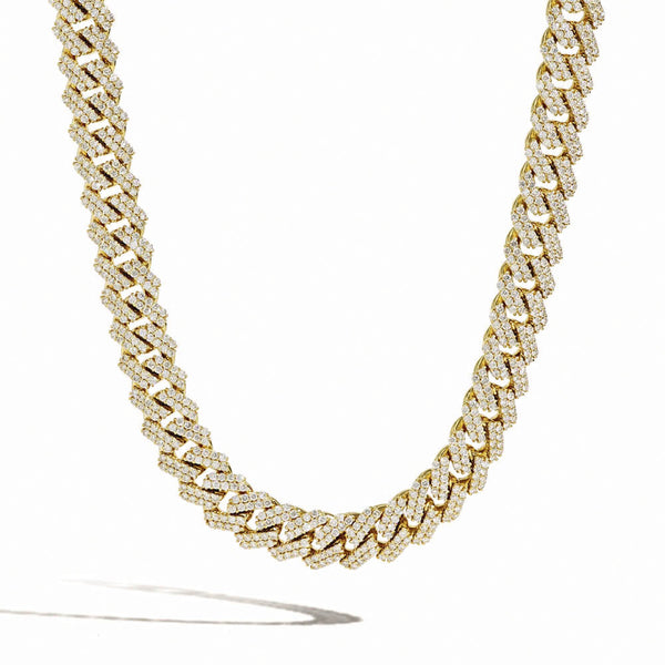 22 Inch Pave Diamond Solid Gold Cuban Link Chain Necklace - 11 mm