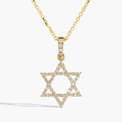 Yellow Gold Diamond Star of David Necklace - 0.25ctw