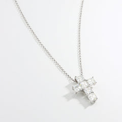 White Gold Asscher Diamond Cross Necklace - 1.83ctw