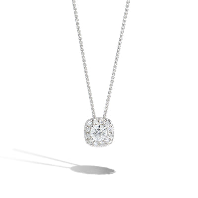 Private Label .25 Carat Round Cushion Halo Necklace in White Gold - Private Label product