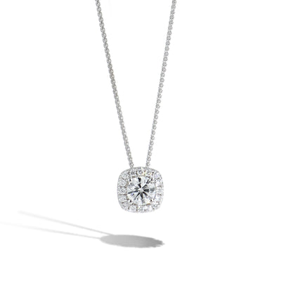 Private Label .75 Carat Round Cushion Halo Necklace in White Gold - Private Label product
