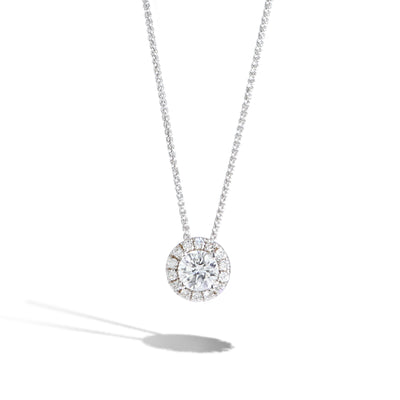 Private Label .33 Carat Round Diamond Halo Necklace in 14K White Gold - Private Label product