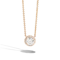 1 Carat Round Diamond Halo Necklace in 14K Rose Gold