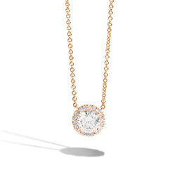 1 Carat Round Diamond Halo Necklace in 14K Rose Gold