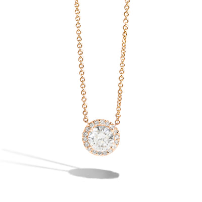 1 Carat Round Diamond Halo Necklace in 14K Rose Gold - Private Label product