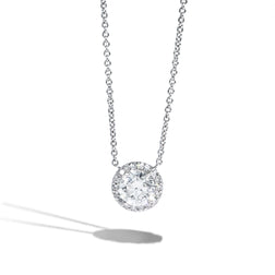 1 Carat Round Diamond Halo Necklace in 18K White Gold