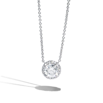 1 Carat Round Diamond Halo Necklace in 18K White Gold - Private Label product