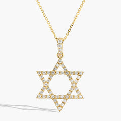 Yellow Gold Diamond Star of David Necklace - 0.45ctw