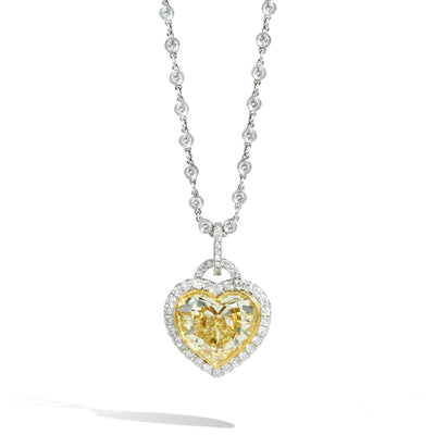 6.91ct Yellow Diamond Heart Necklace with Pave Diamonds - Private Label product