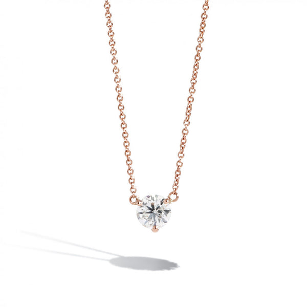 1 Carat Round Diamond Solitaire Necklace in 14K Rose Gold