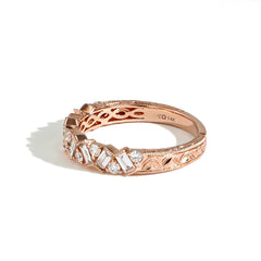 Round and Baguette Diamond Ring in Rose Gold