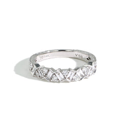 Round and Baguette Diamond Wedding Ring in Yellow Gold