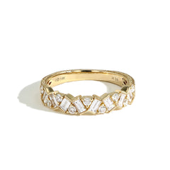 Round and Baguette Diamond Ring in Rose Gold