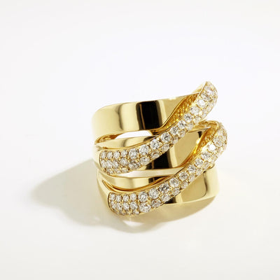 Private Label Wide Diamond Swirl Ring in 18K Yellow Gold - Private Label product